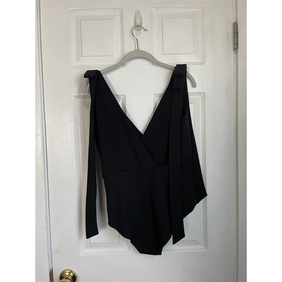 OH MY LOVE London Womens bow v neck black Bodysuit Medium - Picture 5 of 10